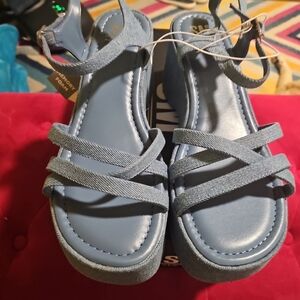 NIB SM New York Becca Denim Blue Strappy Platform Sandals Womens Size 11